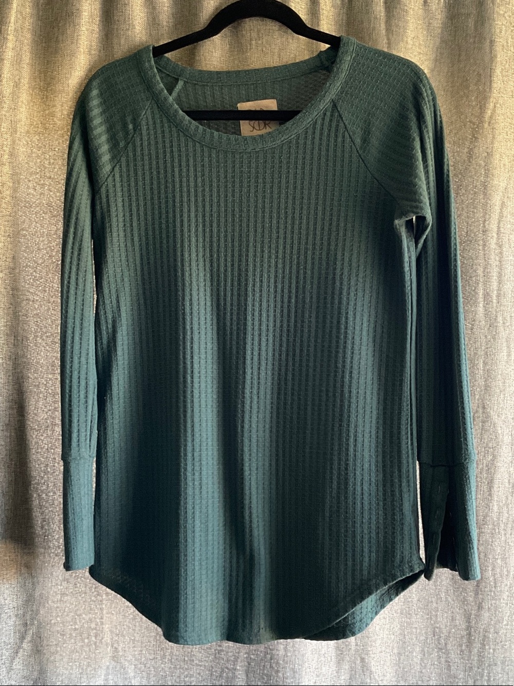 Chaser Forest Green Waffle-Knit Crewneck Long-Sleeve Top